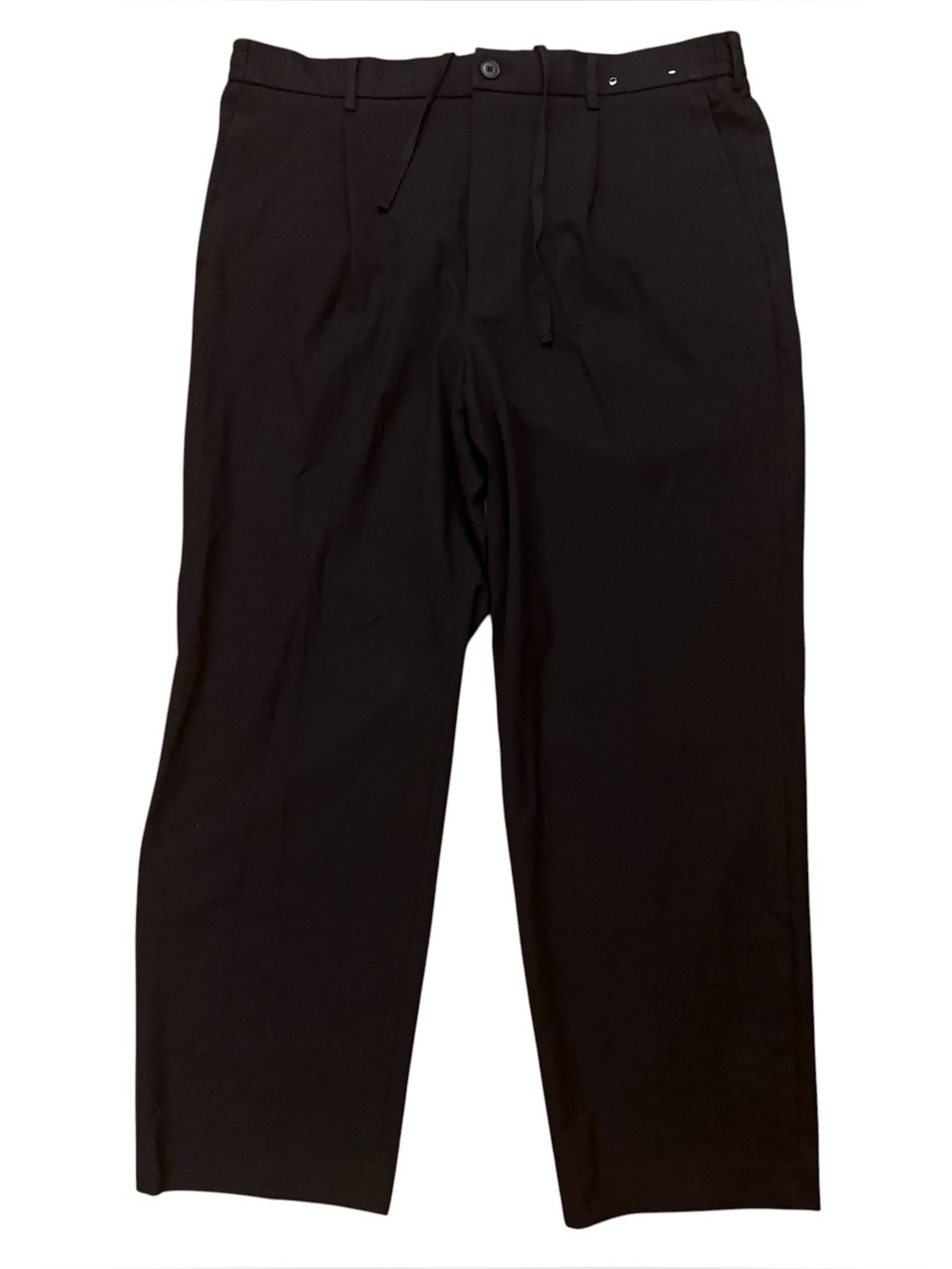Uniqlo Pleated Wide Pants Mens XL Drawstring Elastic Waist Stretch Black NEW